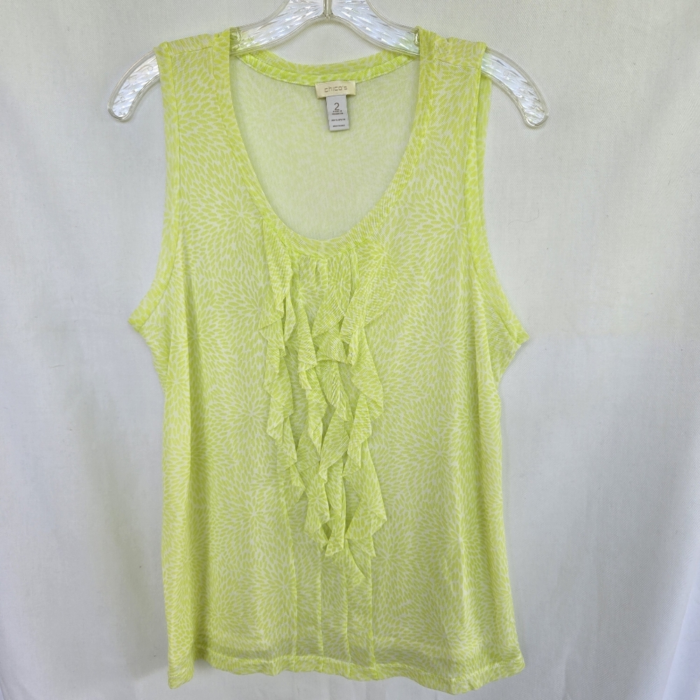 Chico' Womens 2 (Medium 12) Neon Green & White Tank Top Tunic